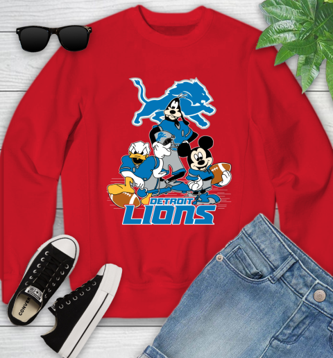 NFL Detroit Lions Mickey Mouse Donald Duck Goofy Football Shirt Youth Sweatshirt 8