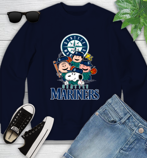 MLB Seattle Mariners Snoopy Charlie Brown Woodstock The Peanuts Movie Baseball T Shirt_000 Youth Sweatshirt 2