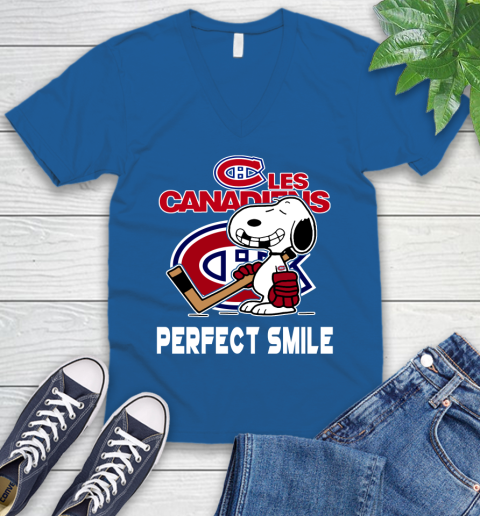 NHL Montreal Canadiens Snoopy Perfect Smile The Peanuts Movie Hockey T Shirt V-Neck T-Shirt 5