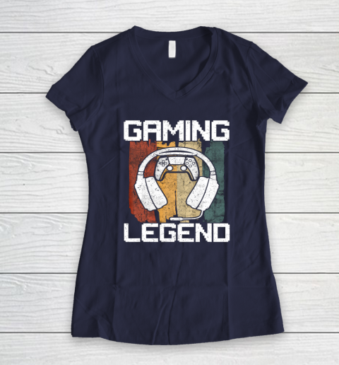 Gaming Legend PC Gamer Video Games Vintage Women's V-Neck T-Shirt 14