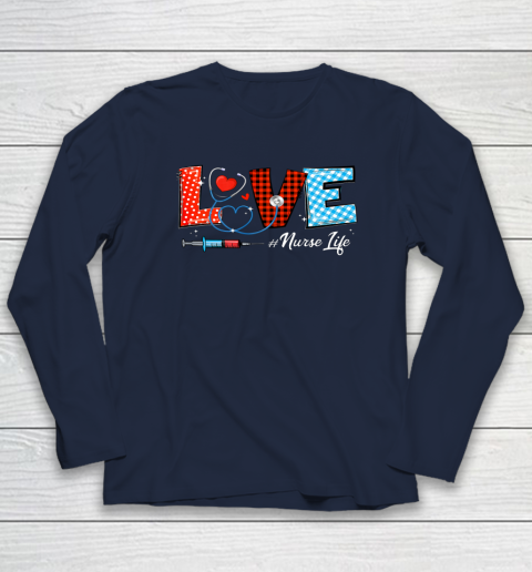 Love Nurselife Valentine Nurse Leopard Print Plaid Heart Long Sleeve T-Shirt 2