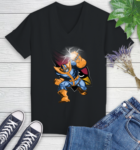 Arizona Cardinals NFL Football Thanos Avengers Infinity War Marvel Women's V-Neck T-Shirt