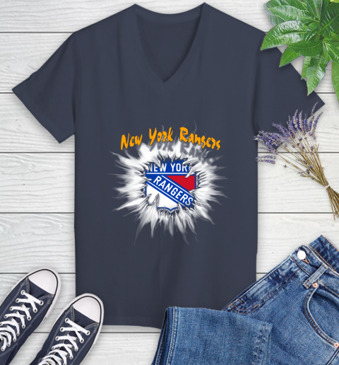 New York Rangers NHL Hockey Adoring Fan Rip Sports Women's V-Neck T-Shirt 12