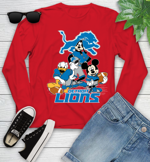 NFL Detroit Lions Mickey Mouse Donald Duck Goofy Football Shirt Youth Long Sleeve 11