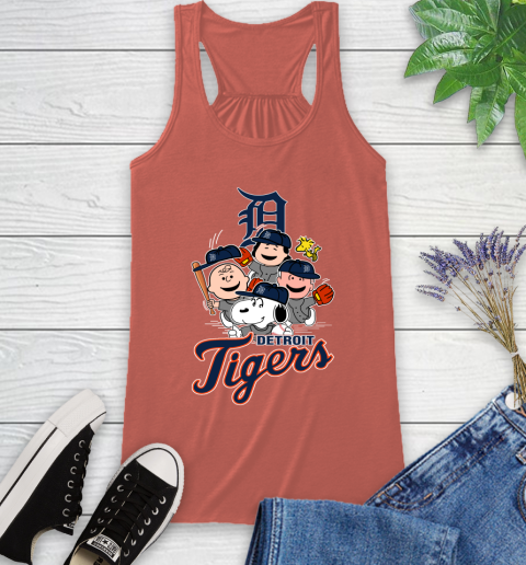 MLB Detroit Tigers Snoopy Charlie Brown Woodstock The Peanuts Movie Baseball T Shirt Racerback Tank 3