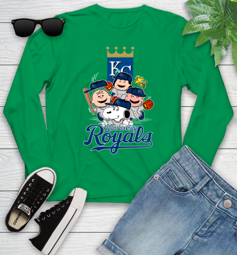 MLB Kansas City Royals Snoopy Charlie Brown Woodstock The Peanuts Movie Baseball T Shirt_000 Youth Long Sleeve 7