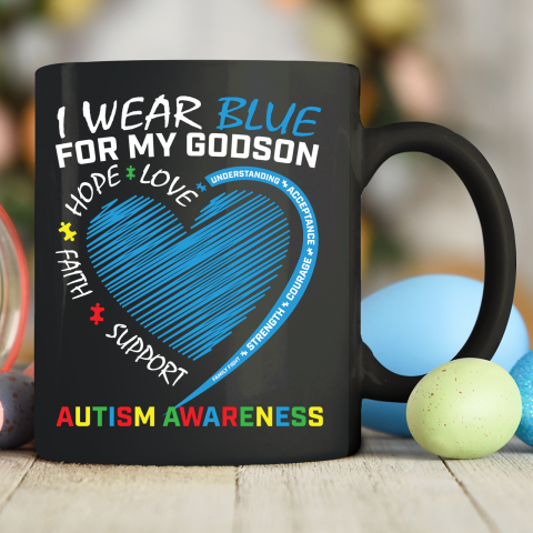 I Wear Blue For My Godson Autism Awareness Puzzle Heart Ceramic Mug 11oz