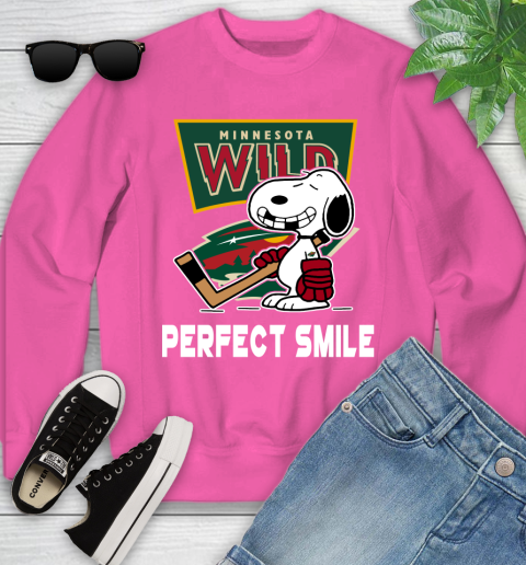 NHL Minnesota Wild Snoopy Perfect Smile The Peanuts Movie Hockey T Shirt Youth Sweatshirt 6