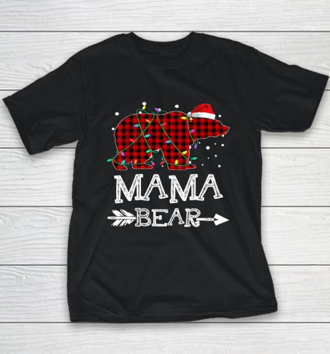 Mama Bear Christmas Pajama Red Plaid Leopard Youth T-Shirt
