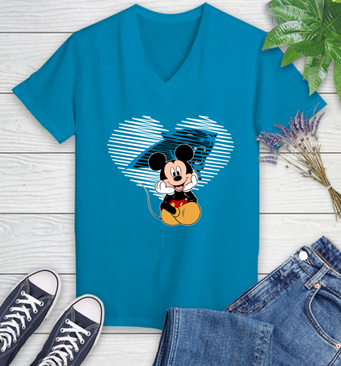 NFL Carolina Panthers The Heart Mickey Mouse Disney Football T Shirt_000 Women's V-Neck T-Shirt 7