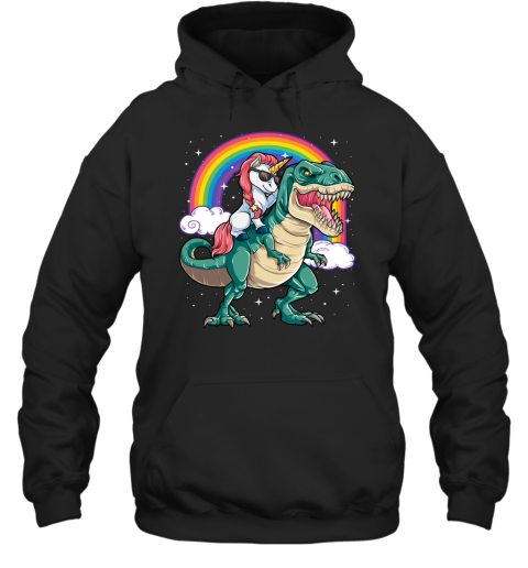 Unicorn Riding Dinosaur T rex Funny Men Women Rainbow Gifts Adult Hoodie Sweatshirt