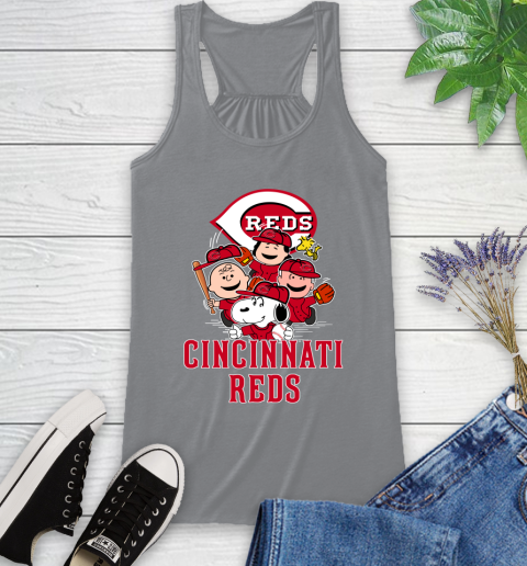 MLB Cincinnati Reds Snoopy Charlie Brown Woodstock The Peanuts Movie Baseball T Shirt_000 Racerback Tank 4