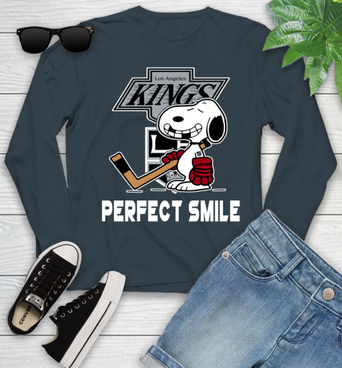 NHL Los Angeles Kings Snoopy Perfect Smile The Peanuts Movie Hockey T Shirt Youth Long Sleeve 9