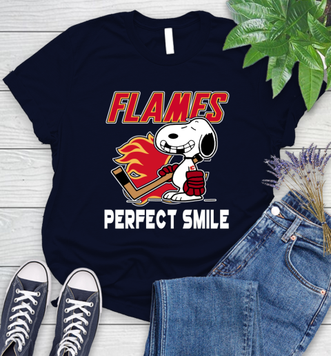 NHL Calgary Flames Snoopy Perfect Smile The Peanuts Movie Hockey T Shirt Women's T-Shirt 2