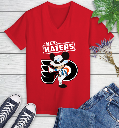 NHL Hey Haters Mickey Hockey Sports Philadelphia Flyers Women's V-Neck T-Shirt 11