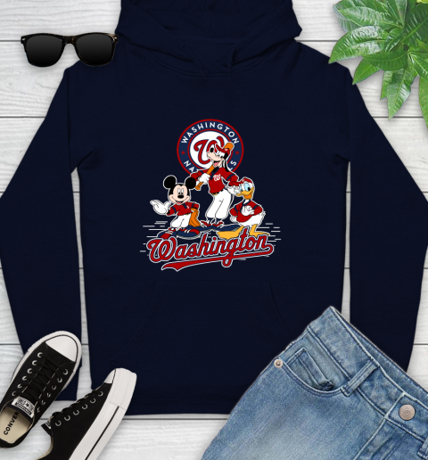 MLB Washington Nationals Mickey Mouse Donald Duck Goofy Baseball T Shirt Youth Hoodie 3
