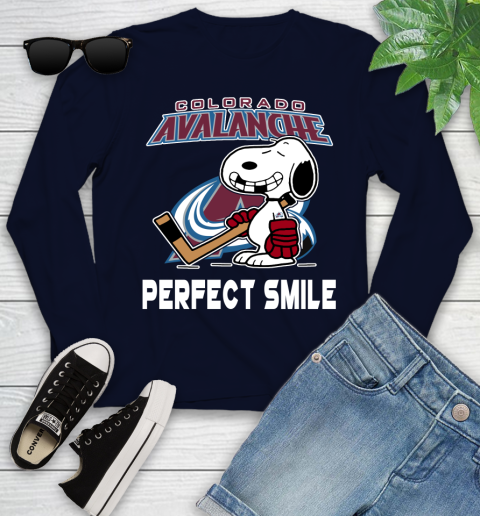 NHL Colorado Avalanche Snoopy Perfect Smile The Peanuts Movie Hockey T Shirt Youth Long Sleeve 2