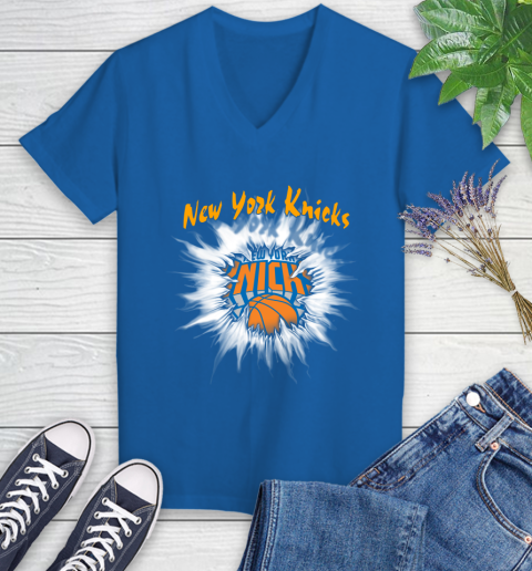 New York Knicks NBA Basketball Rip Sports Women's V-Neck T-Shirt 10