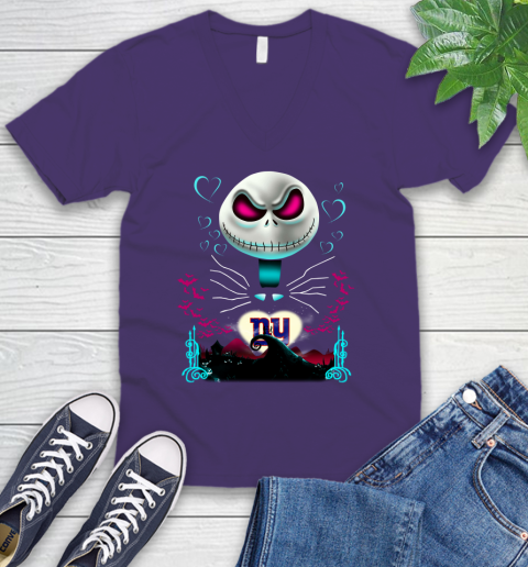 NFL New York Giants Jack Skellington Sally The Nightmare Before Christmas Football V-Neck T-Shirt 9