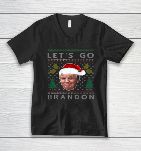 Santa Trump Let's Go Brandon Christmas Pajama Ugly V-Neck T-Shirt