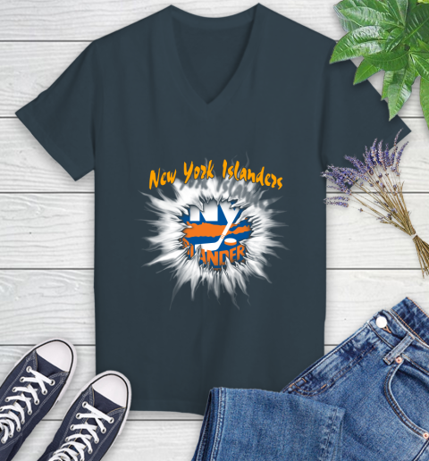 New York Islanders NHL Hockey Adoring Fan Rip Sports Women's V-Neck T-Shirt 8