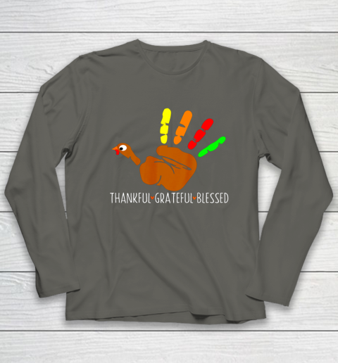 Thanksgiving Shirt Turkey Hand Print Funny Thanksgiving Day Long Sleeve T-Shirt 5
