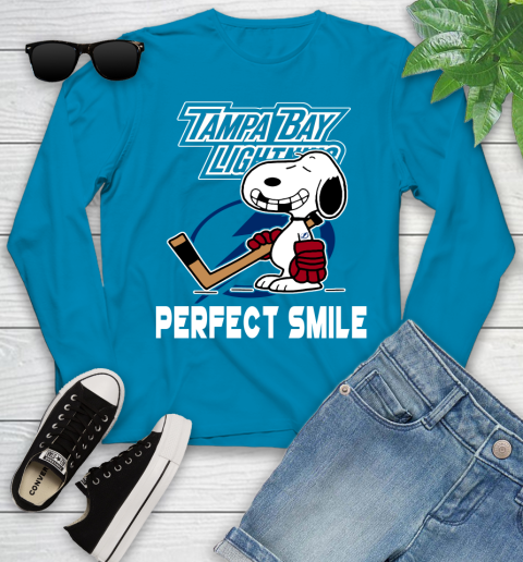 NHL Tampa Bay Lightning Snoopy Perfect Smile The Peanuts Movie Hockey T Shirt Youth Long Sleeve 8