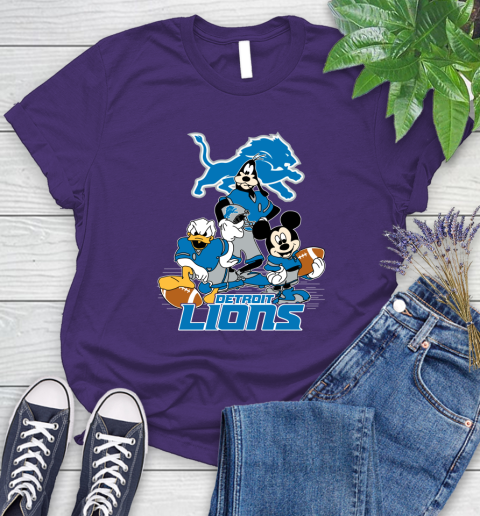 NFL Detroit Lions Mickey Mouse Donald Duck Goofy Football Shirt Women's T-Shirt 4