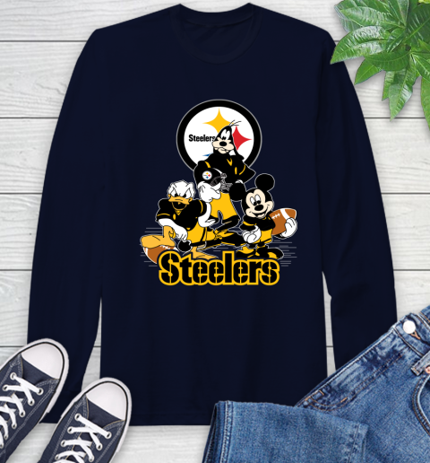 NFL Pittsburgh Steelers Mickey Mouse Donald Duck Goofy Football Shirt Long Sleeve T-Shirt 3