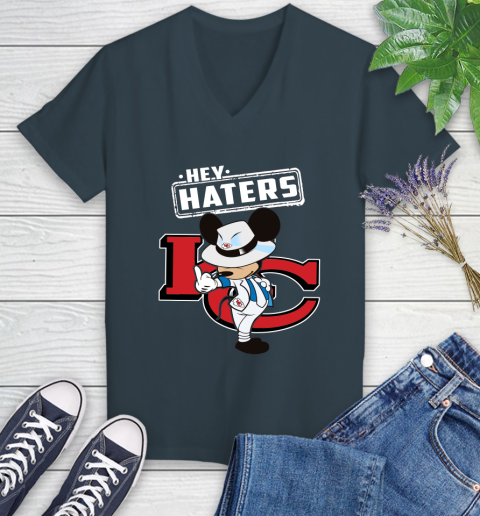 NFL Hey Haters Mickey Football Sports Kansas City Chiefs Women's V-Neck T-Shirt 8