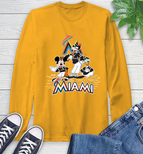 MLB Miami Marlins Mickey Mouse Donald Duck Goofy Baseball T Shirt Long Sleeve T-Shirt 3 MLB Miami Marlins Mickey Mouse Donald Duck Goofy Baseball T Shirt Long Sleeve T-Shirt - Image 3