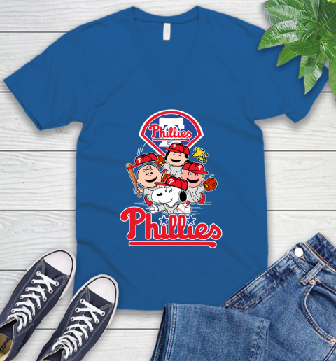 MLB Philadelphia Phillies Snoopy Charlie Brown Woodstock The Peanuts Movie Baseball T Shirt_000 V-Neck T-Shirt 5