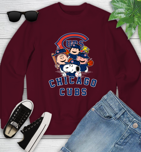 MLB Chicago Cubs Snoopy Charlie Brown Woodstock The Peanuts Movie Baseball T Shirt Youth Sweatshirt 4