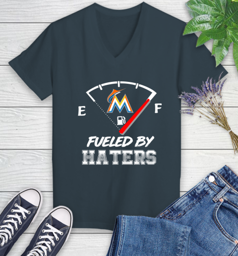 Miami Marlins MLB Baseball Fueled By Haters Sports Women's V-Neck T-Shirt 8