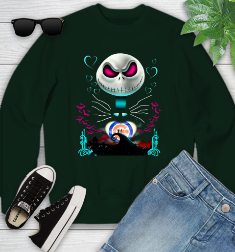 MLB Chicago Cubs Jack Skellington Sally The Nightmare Before Christmas Baseball Youth Sweatshirt 9