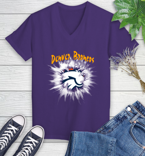Denver Broncos NFL Football Adoring Fan Rip Sports Women's V-Neck T-Shirt 3