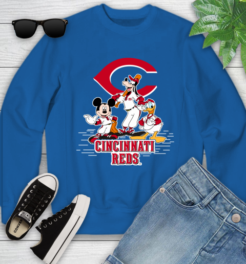 MLB Cincinnati Reds Mickey Mouse Donald Duck Goofy Baseball T Shirt Youth Sweatshirt 7