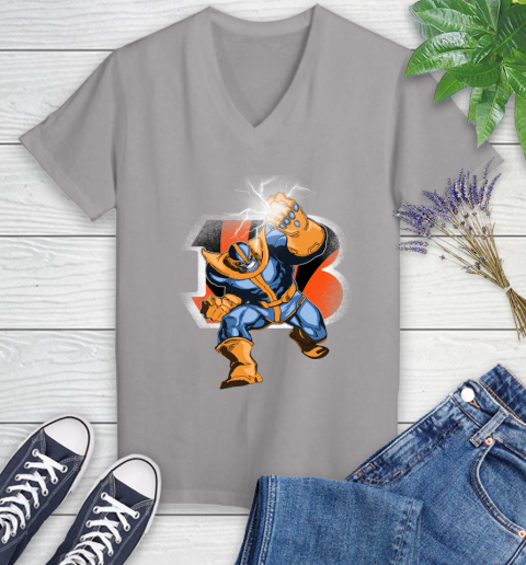 Cincinnati Bengals NFL Football Thanos Avengers Infinity War Marvel Women's V-Neck T-Shirt 4