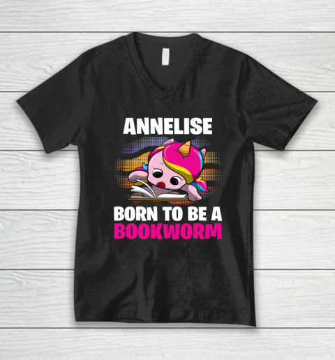 Annelise Born To Be A Bookworm Unicorn V-Neck T-Shirt 1