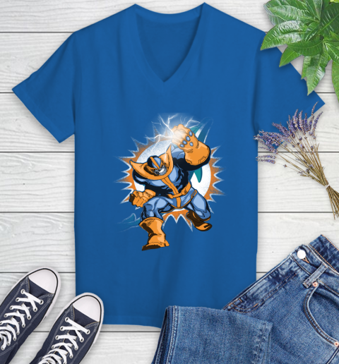 Miami Dolphins NFL Football Thanos Avengers Infinity War Marvel Women's V-Neck T-Shirt 10