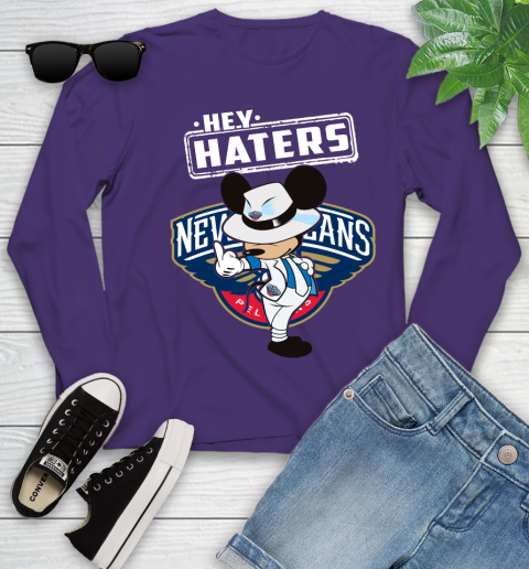 NBA Hey Haters Mickey Basketball Sports New Orleans Pelicans Youth Long Sleeve 4