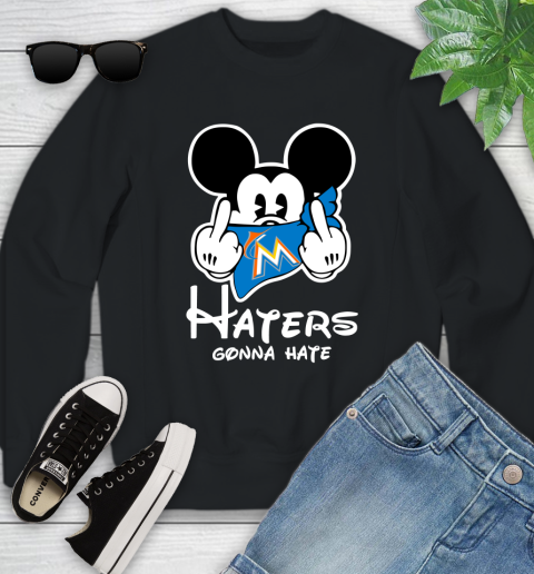 MLB Miami Marlins Haters Gonna Hate Mickey Mouse Disney Baseball T Shirt_000 Youth Sweatshirt