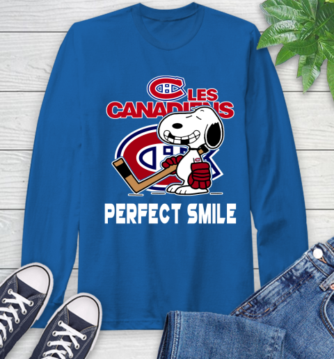 NHL Montreal Canadiens Snoopy Perfect Smile The Peanuts Movie Hockey T Shirt Long Sleeve T-Shirt 10