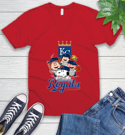 MLB Kansas City Royals Snoopy Charlie Brown Woodstock The Peanuts Movie Baseball T Shirt_000 V-Neck T-Shirt 6
