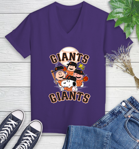MLB San Francisco Giants Snoopy Charlie Brown Woodstock The Peanuts Movie Baseball T Shirt_000 Women's V-Neck T-Shirt 3