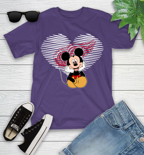 NHL Detroit Red Wings The Heart Mickey Mouse Disney Hockey Youth T-Shirt 3