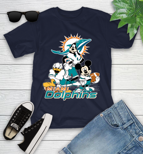 NFL Miami Dolphins Mickey Mouse Donald Duck Goofy Football Shirt Youth T-Shirt 2
