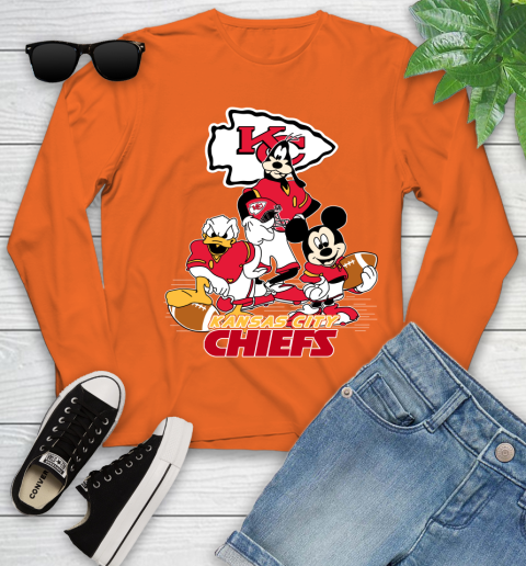 NFL Kansas City Chiefs Mickey Mouse Donald Duck Goofy Football Shirt Youth Long Sleeve 3