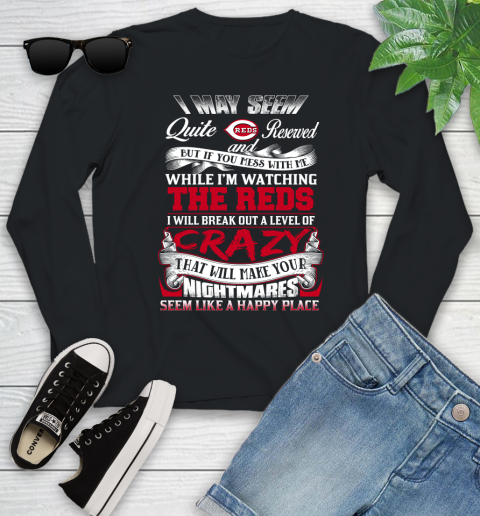 Cincinnati Reds MLB Baseball Don't Mess With Me While I'm Watching My Team Youth Long Sleeve