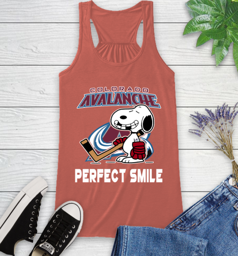 NHL Colorado Avalanche Snoopy Perfect Smile The Peanuts Movie Hockey T Shirt Racerback Tank 3